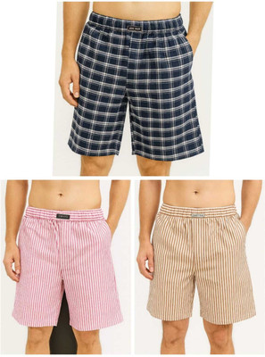 BUSHI Checkered Men Pink, Dark Blue, Brown Bermuda Shorts