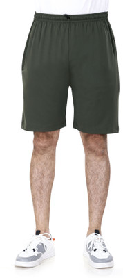 NEO GARMENTS Solid Men Dark Green Basic Shorts, Casual Shorts