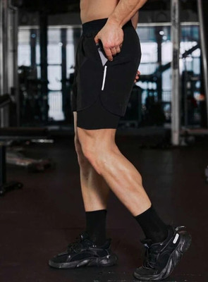 Culish Trend Solid Men Black Sports Shorts