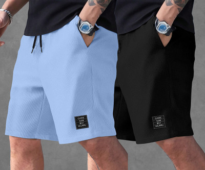 KAJARU Self Design Men Black, Light Blue Regular Shorts