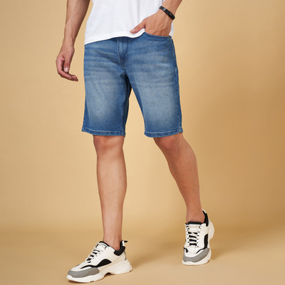 SF Jeans by Pantaloons Solid Men Blue Basic Shorts