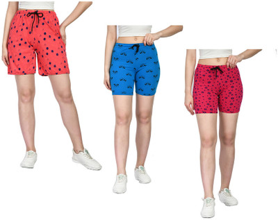 IndiWeaves Printed Women Orange, Blue, Red Regular Shorts