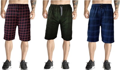 Sathvik Tex Checkered Men Blue Bermuda Shorts