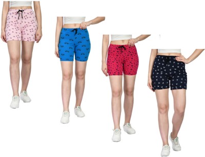 IndiWeaves Printed Women Pink, Red, Dark Blue Regular Shorts