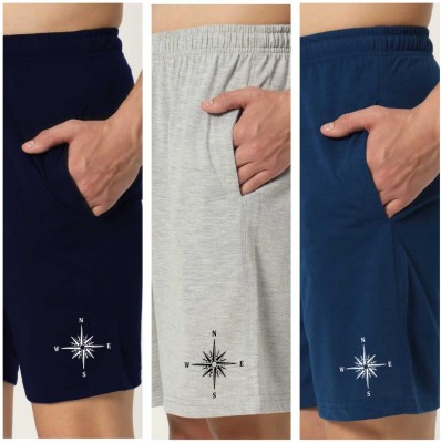 UJN Graphic Print Men Dark Blue, Grey, Blue Basic Shorts, Regular Shorts, Bermuda Shorts