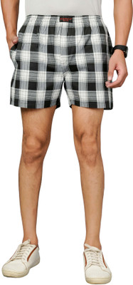 BlackLilly Checkered Men White Boxer Shorts
