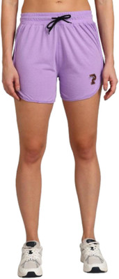 Paavki Solid Women Purple Regular Shorts