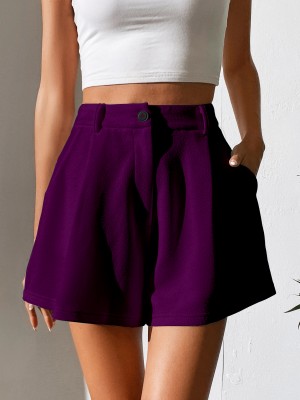 Rajovati Solid Women Purple Casual Shorts