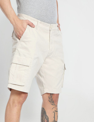 FLYING MACHINE Solid Men Beige Basic Shorts