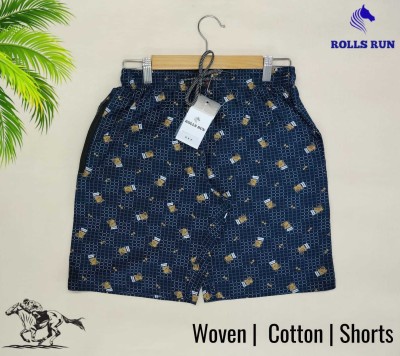 ROLLS RUN Printed Men Dark Blue Basic Shorts