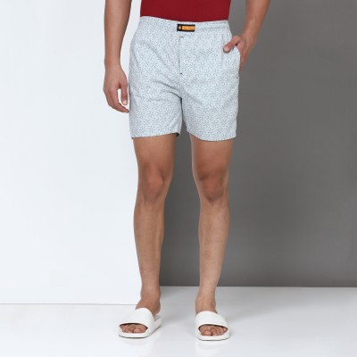 IndoCotton Printed Men Light Blue Basic Shorts