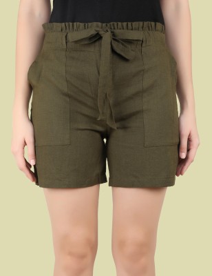 Me Craft Solid Women Dark Green Regular Shorts