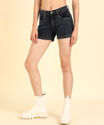 Nifty Solid Women Denim Black Denim Shorts