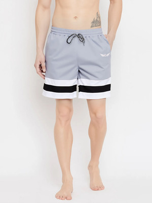 Chrome & Coral Striped Men Grey Casual Shorts