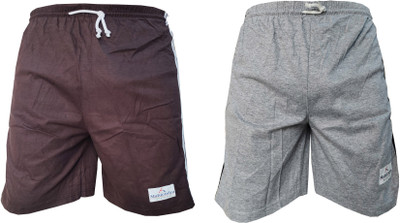 adibaba Solid Men Maroon, Silver Bermuda Shorts