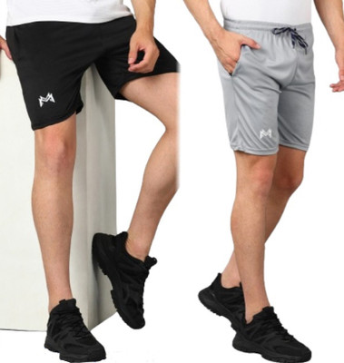 mank D Solid Men Black Gym Shorts