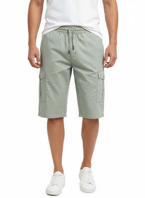 VOMAZO Solid Men Beige Cargo Shorts