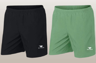 skyrow Printed Men Black, Light Green Regular Shorts