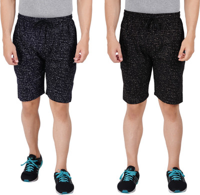 FEEL TRACK Printed Men Dark Blue, Black Regular Shorts