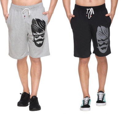 Basis Printed Men Black, Grey Basic Shorts
