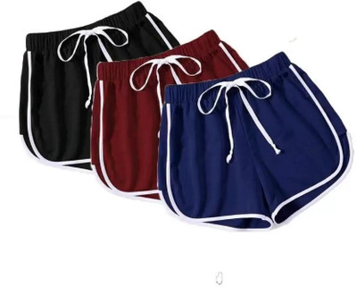 POWERmerc Solid Women Black, Maroon, Blue Hotpants