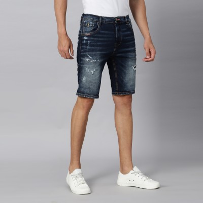 ROOKIES Distressed Men Reversible Black Denim Shorts