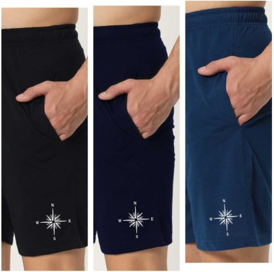 UJN Graphic Print Men Black, Dark Blue, Blue Basic Shorts, Regular Shorts, Bermuda Shorts