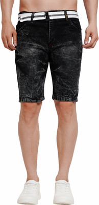 krix Dyed/Washed Men Denim Black Denim Shorts