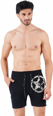 HOTFITS Printed Men Black Regular Shorts