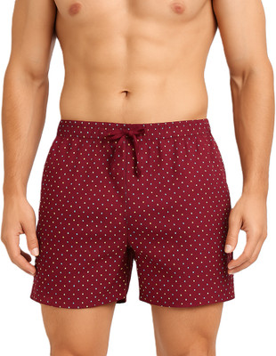 Mechanic Printed Men Maroon Beach Shorts, Regular Shorts