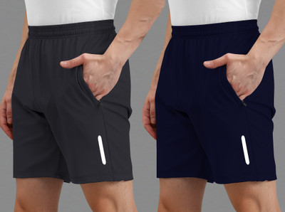 AVOLT Solid Men Dark Grey, Blue Casual Shorts