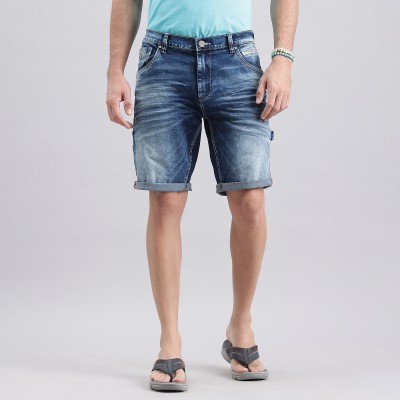 ROOKIES Dyed/Washed Men Denim Blue Denim Shorts