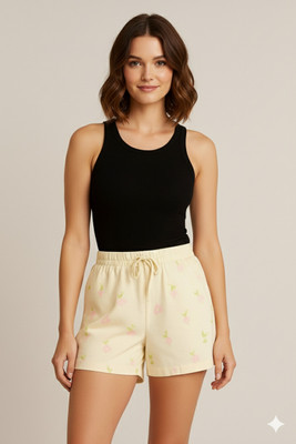 vintagewardrobe Floral Print Women Beige Regular Shorts