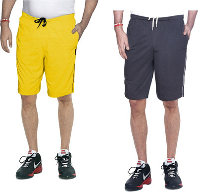 Indestar Solid Men Yellow, Grey Bermuda Shorts