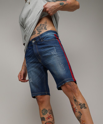 CAMPUS SUTRA Striped Men Denim Blue Denim Shorts