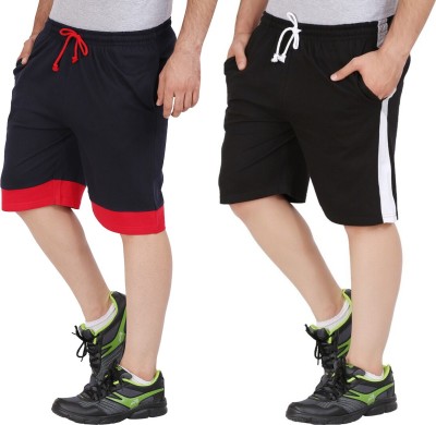 GLAMPANDA Color Block Men Black, Dark Blue Casual Shorts