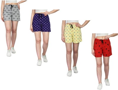 IndiWeaves Printed Women Grey, Yellow, Red, Blue Regular Shorts