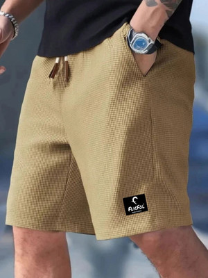 Flicfol Self Design Men Khaki Regular Shorts