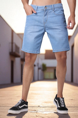 ZAYSH Solid Men Light Blue Denim Shorts