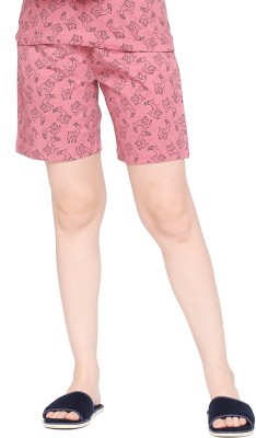 zebu Printed Women Pink Night Shorts