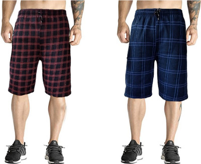 Sathvik Tex Checkered Men Blue Bermuda Shorts