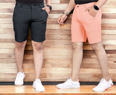 INDICLUB Solid Men Beige, Black Regular Shorts