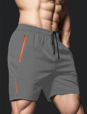 LOTHRIC Solid Men Grey Gym Shorts