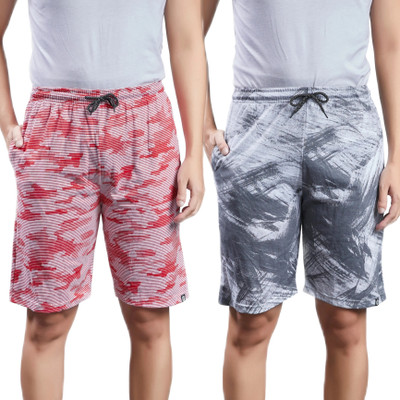 WILD CAMO Printed Men Red, Grey Bermuda Shorts, Regular Shorts