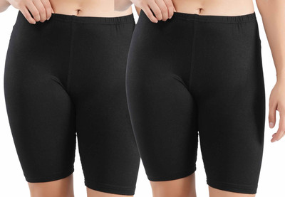 Florafit Solid Women Black Cycling Shorts