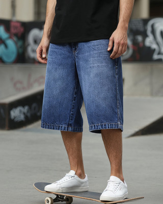 BEWAKOOF Dyed/Washed Men Blue Denim Shorts
