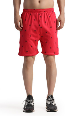 ND Printed Men Red Regular Shorts
