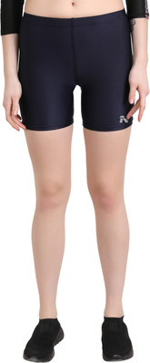 NINQ Solid Women Dark Blue Compression Shorts
