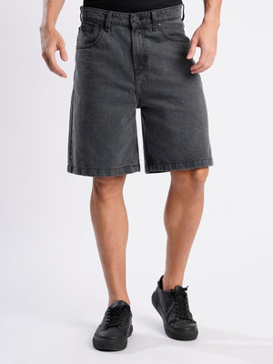 Bene Kleed Solid Men Dark Grey Denim Shorts
