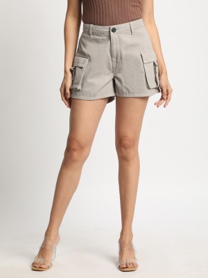 Bene Kleed Solid Women Grey Casual Shorts